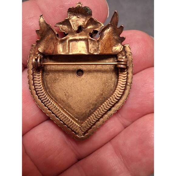Vintage Heraldic Brooch Shield Crown Coat of Arms Vintage - Picture 2 of 2